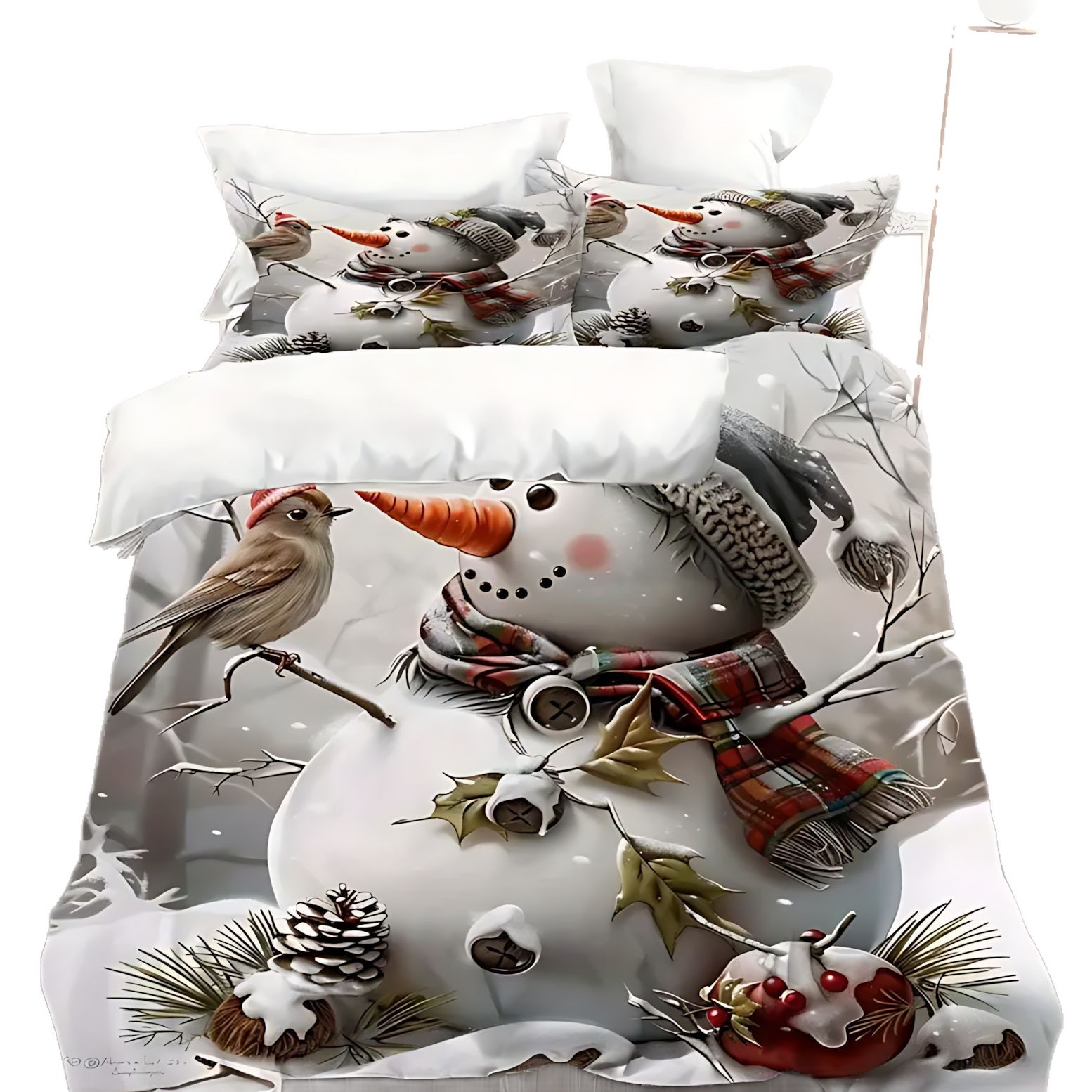 TEMU / JIT Amazon invierno muñeco de nieve HD impresión digital colcha de cama set para dibujar