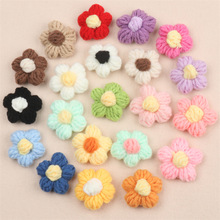 厂家直销DIY纯手工编织4厘米泡芙毛线花朵爆款小可爱五瓣服饰配件