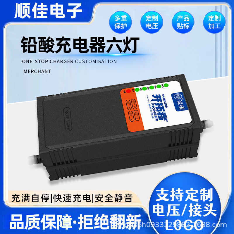 Electric Vehicle Charger with Automatic Shut-Off, Battery Charger for 48V, 60V, 72V Lead-Acid Batteries