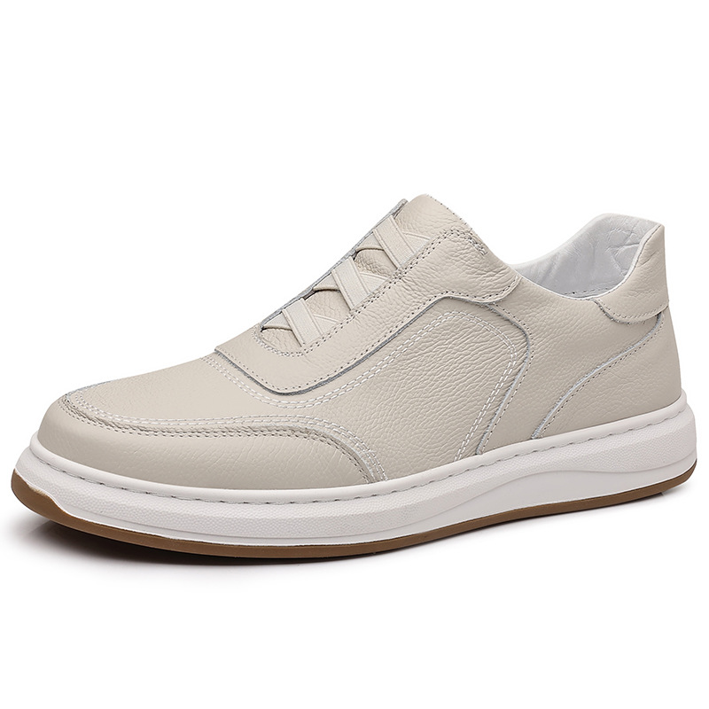 Piel de vaca de primera capa de verano nuevos zapatos casuales para hombres, zapatos blancos transpirables de cuero para hombres, zapatos de cuero de todo fósforo, zapatos de hombre