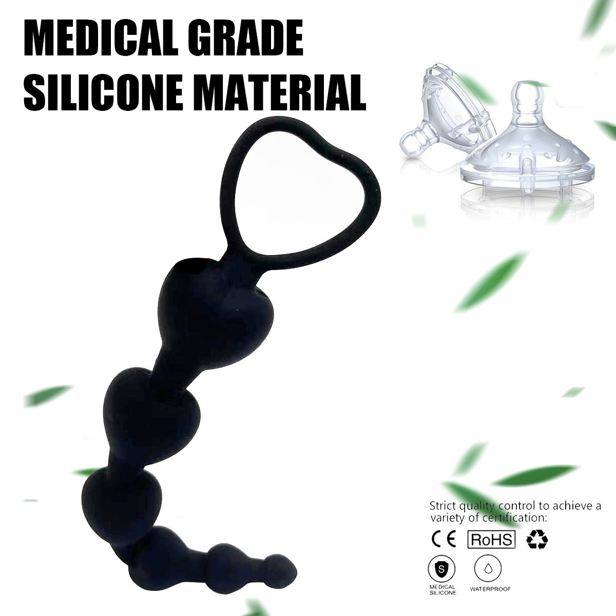 Tapón anal unisex Orissi de silicona con forma de corazón y seis cuentas para la zona anal, juguete sexual._voghion.com