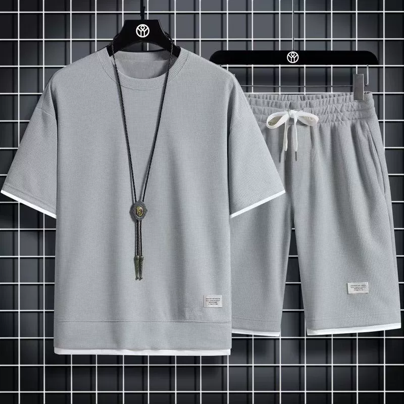 Летний спортивный костюм, oversize футболка с коротким рукавом корейского стиля и шорты, многоцветный, легкая повседневная
