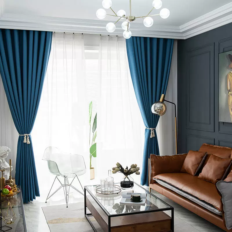 纯色遮光窗帘客厅卧室飘窗简约现代遮阳免打孔成品窗帘布工厂批发