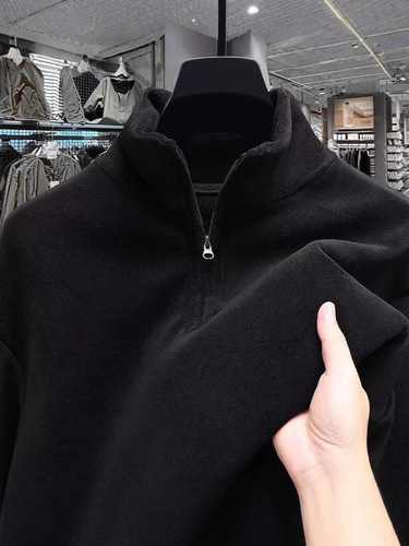 Polar velvet coat, men's high-quality stand-neck half-zipper sweater, solid color pullover, new American casual sports top