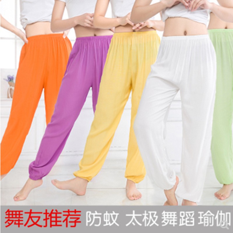 Women's cotton silk bloomers men's summer thin wide-leg loose pajama pants dance pants yoga adult mosquito-proof pants
