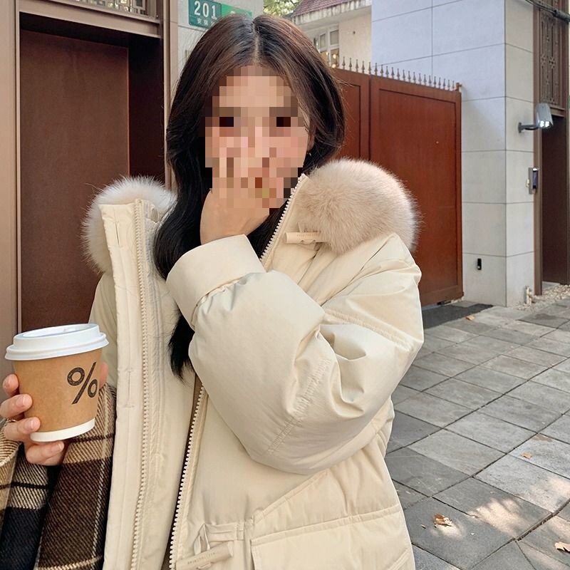 Duck down Jacket Winter 2025 New Women's Mid-Length Over-The-Knee Fashion Design Fur Collar Jacket Thickeneded Off-White Duck down Jacket Winter 2025 New Women's Mid-Length Over-The-Knee Fashion Design Fur Collar Jacket Thickeneded Off-White