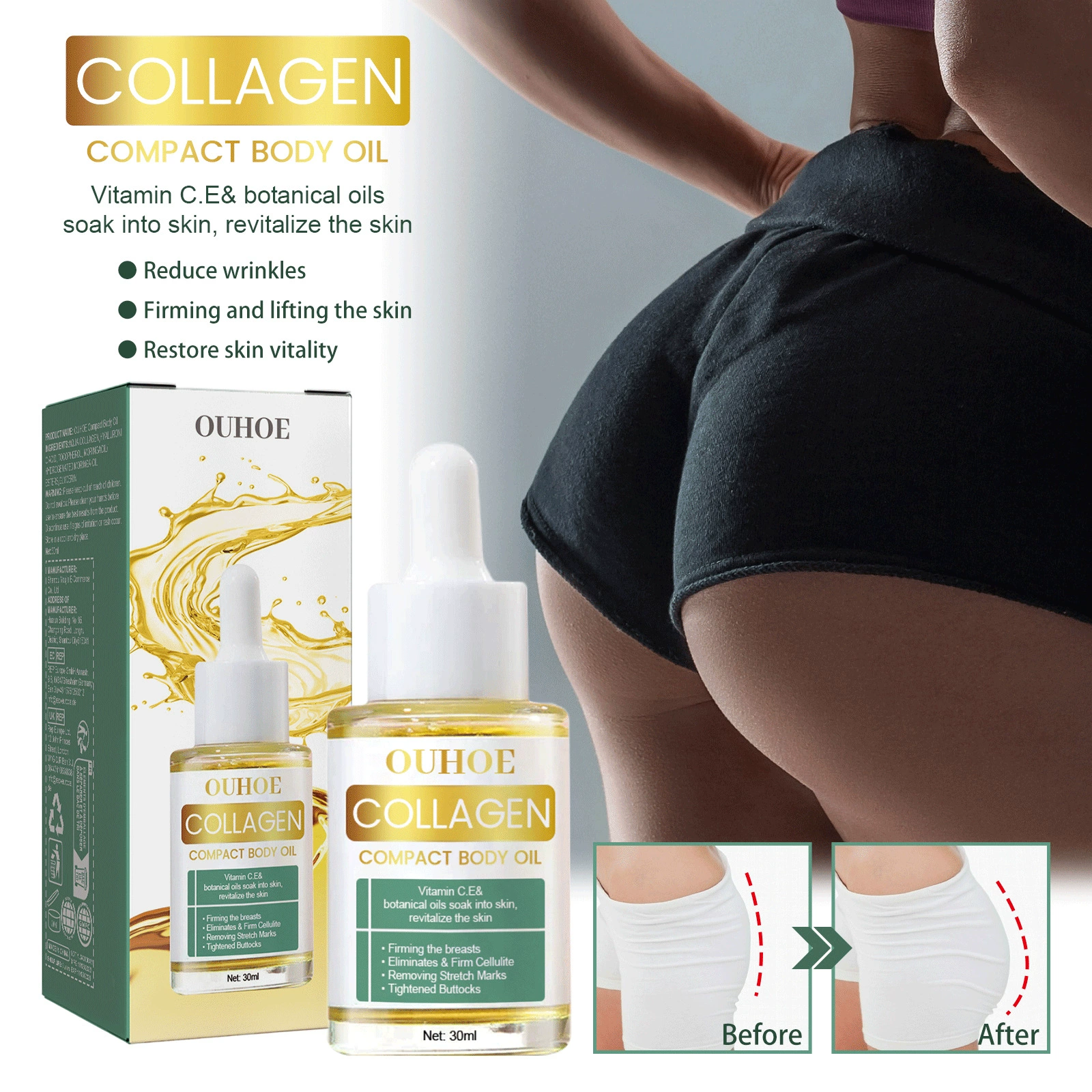 OUHOE коллаген для тела Масло для похудения тела Массаж для подтяжки живота Уход за телом