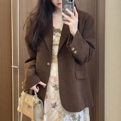 灯芯绒西装外套女2025早春新款时尚设计感小众宽松休闲小西服上衣
