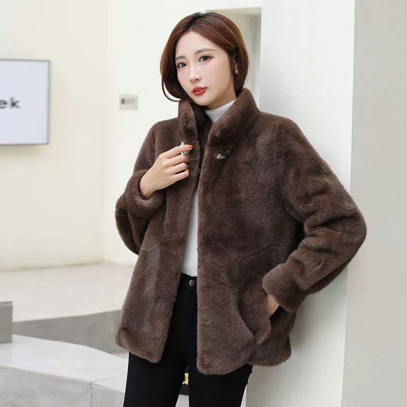  Velvet demi-season keep warm short jacket for mother, for middle age