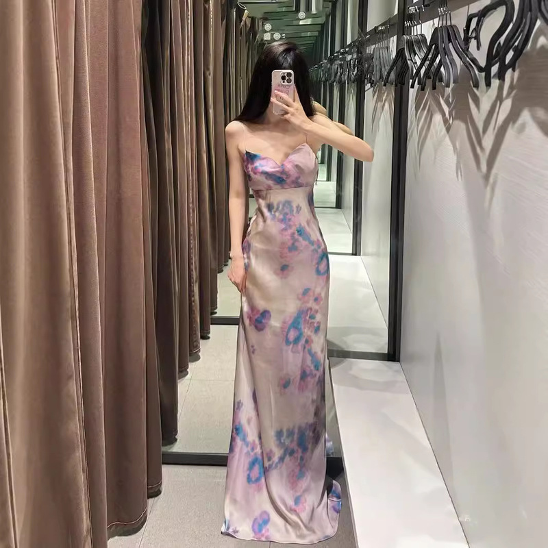 Foreign Trade Women's Clothing ZA Series Temperament Slim Silk Satin Texture Backless Thin Sling Long dress 8475471