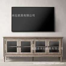 美式实木复古客厅电视柜地柜法式设计新款视听柜餐边柜储物桌橡木