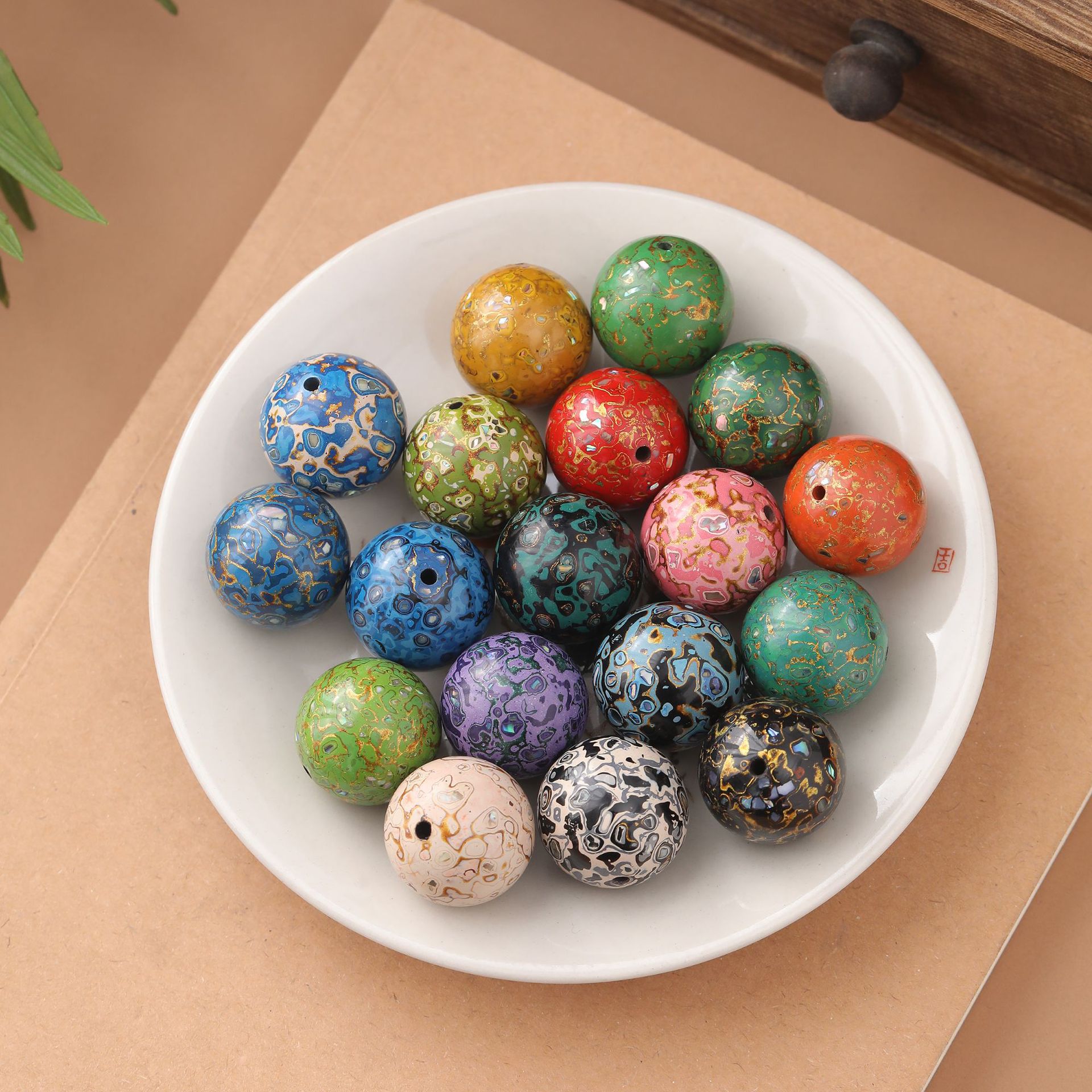 厂家批发大漆珠20mm尺寸螺钿多宝珠散珠直播供应批发国潮DIY佛珠