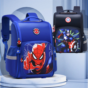 New Primary School Student Schoolbag Boy Cartoon Bag Lightweight Fully Open All-In-One Backpack Spine Protector Spider Captain