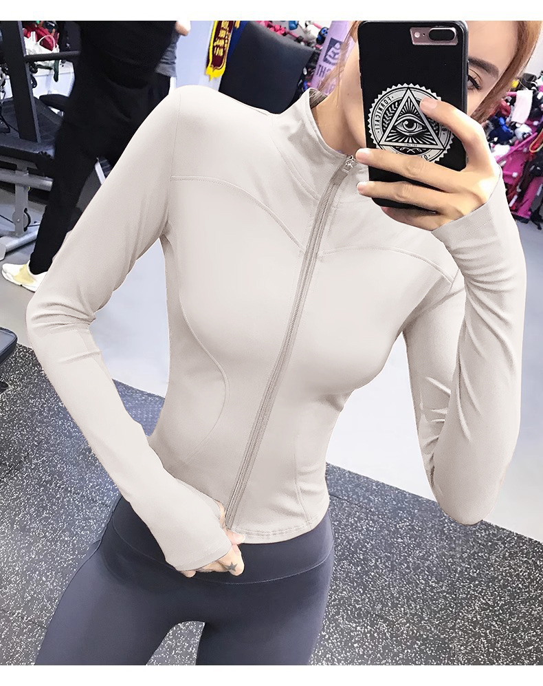 Stand Up Collar Plush Slim Jacket Women's Fitness Running Yoga Quick-drying Top Gym Clothes Women_desvips.com