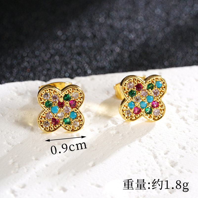 Moda de oro de arena de Vietnam, color de lujo ligero, incrustaciones de diamantes, collar de flores de cuatro hojas, pendientes, joyas transfronterizas para mujeres que no se desvanecen durante mucho tiempo