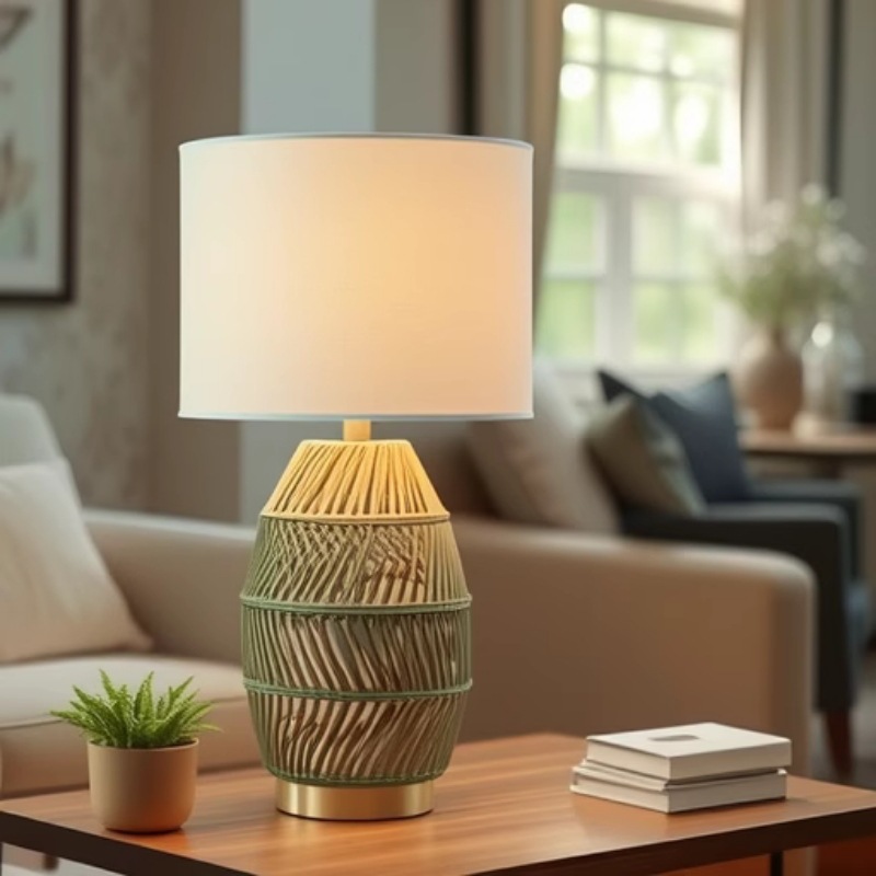 Lámpara de lino lámpara de mesa de vidna artesanal lámpara de escritorio dormitorio decoración de sala de exposiciones lámpara de mesa decoración mayorista