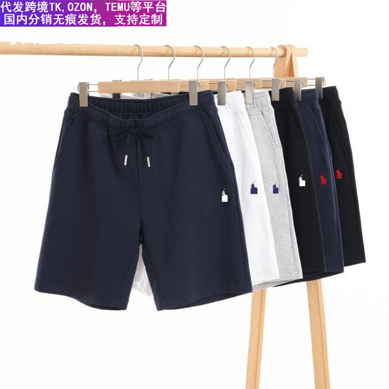 Foreign Trade Rl Men's Pure Color Embroidered Shorts Polo Comfortable Cotton Sweatpants Casual Vacation Loose Sports Shorts