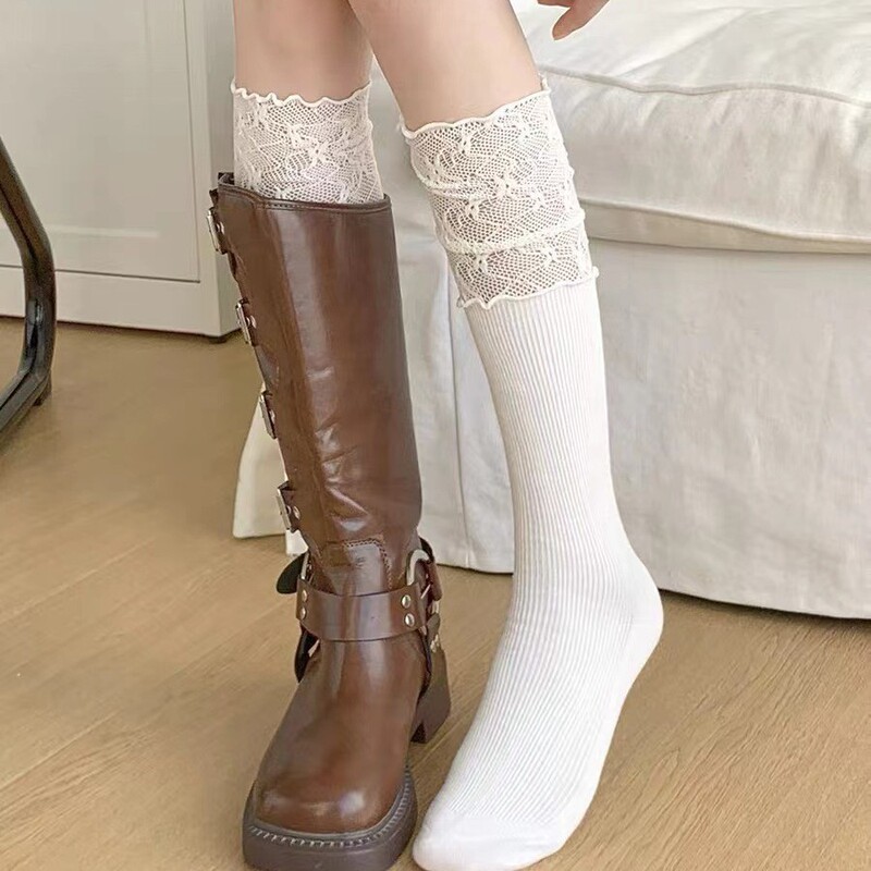 Spring and Summer Thin Lace Mid-Calf Socks with Floral Trim, Women's Ballet Socks, Spliced Over-The-Knee Long Socks, Boot Socks Spring and Summer Thin Lace Mid-Calf Socks with Floral Trim, Women's Ballet Socks, Spliced Over-The-Knee Long Socks, Boot Socks