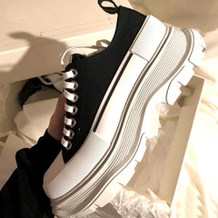 McQueen Canvas Shoes for Women 2024 Spring Thin Lightweight Breathable Heel Lifted Loafers Thick Sole Sports Casual Couple Dad Shoes