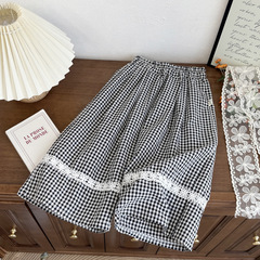 女の子の夏服、女の子の薄いワイドレッグパンツ、女の赤ちゃんのスタイリッシュなチェック柄パンツ、防蚊パンツ、子供の夏のパンツ、子供服