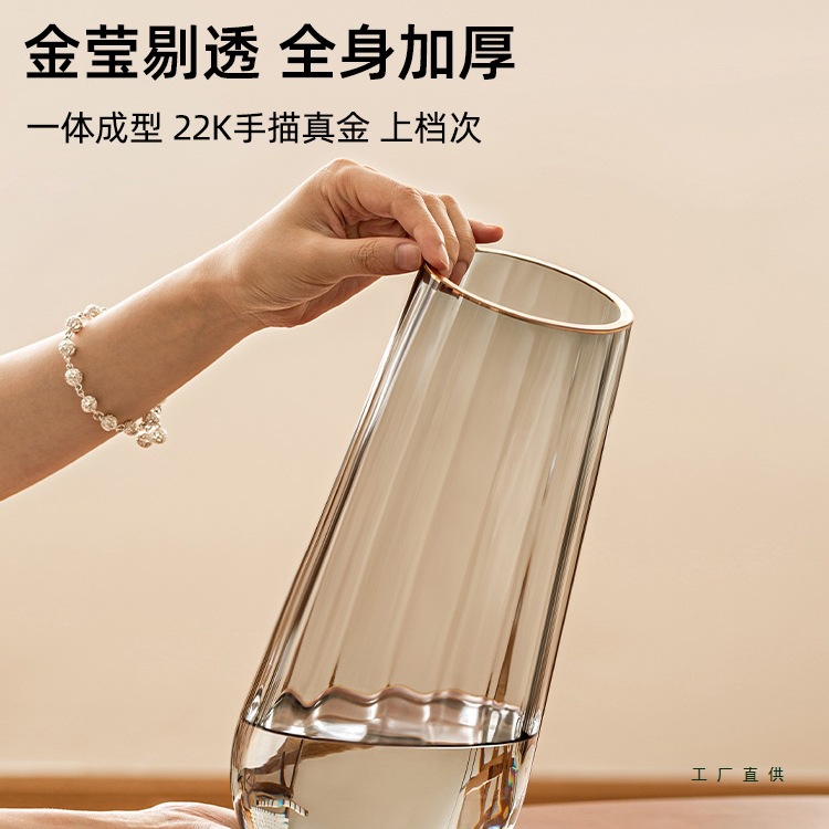 花瓶摆件客厅插花轻奢感透明玻璃水培水养鲜花百合网红小