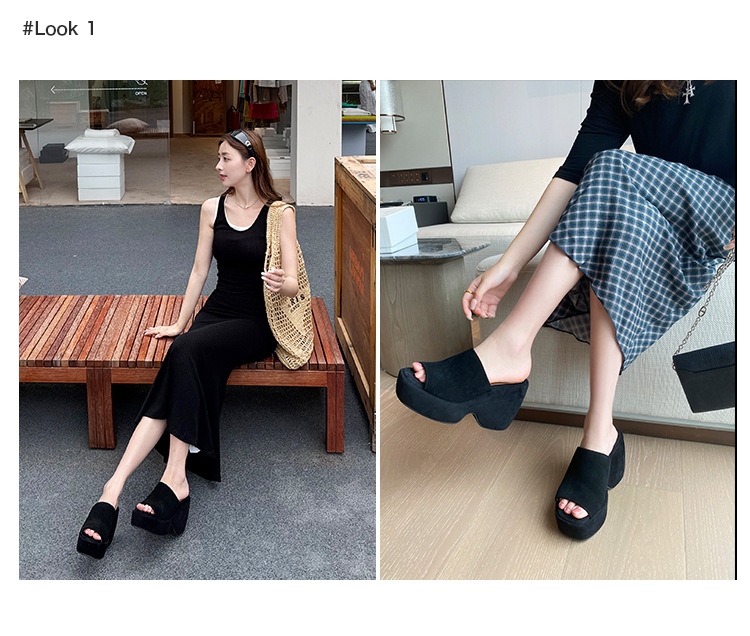 Dép sandal nữ đế xuồng da lộn gót siêu cao 11cm quai ngang hở mũi — Màu nâu, Màu đen chi tiết 8