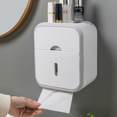 Bathroom tissue box wall-mounted waterproof toilet paper box punch-free paper box toilet paper roll storage rack