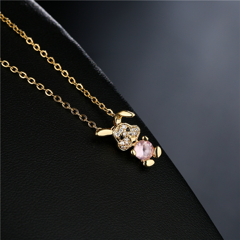 retro copper-plated real gold micro-inlaid zircon cartoon rabbit pendant necklace