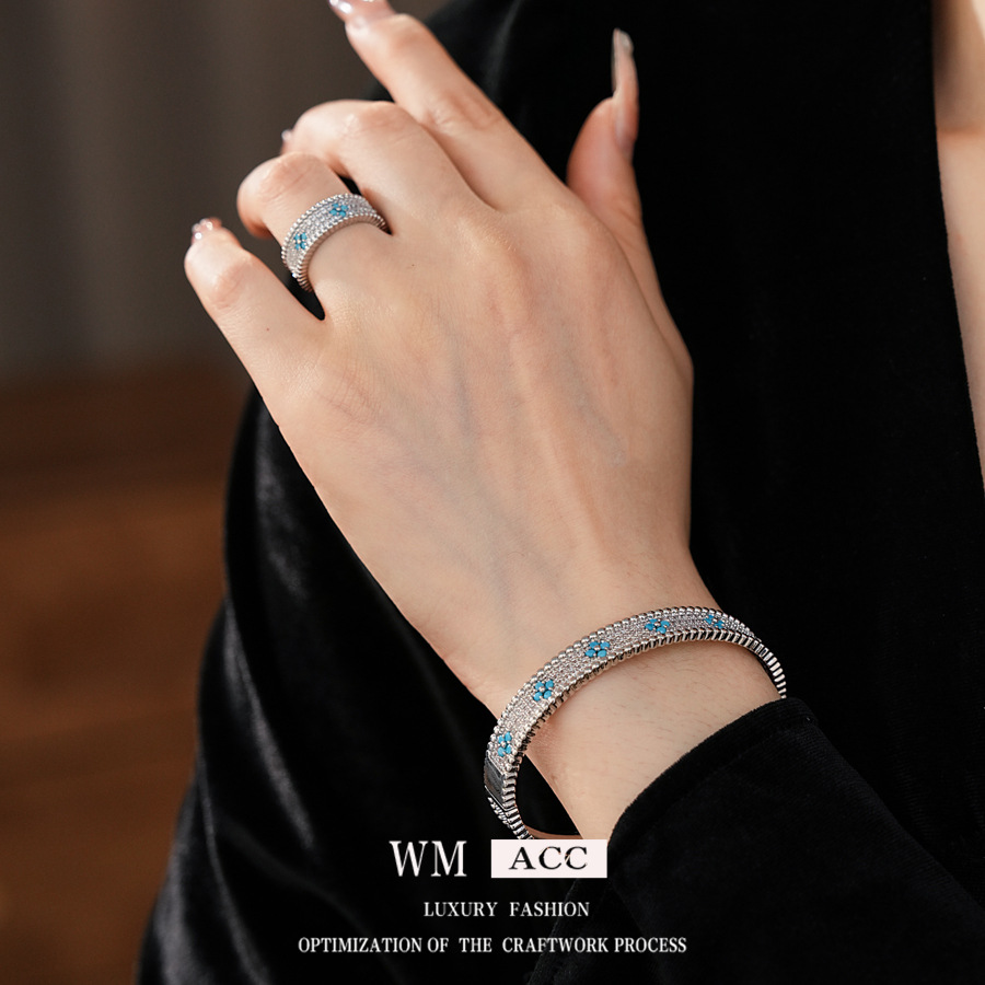 zircon clover flower buckle bracelet light luxury cold style exquisite ring versatile high sense fashion suit women