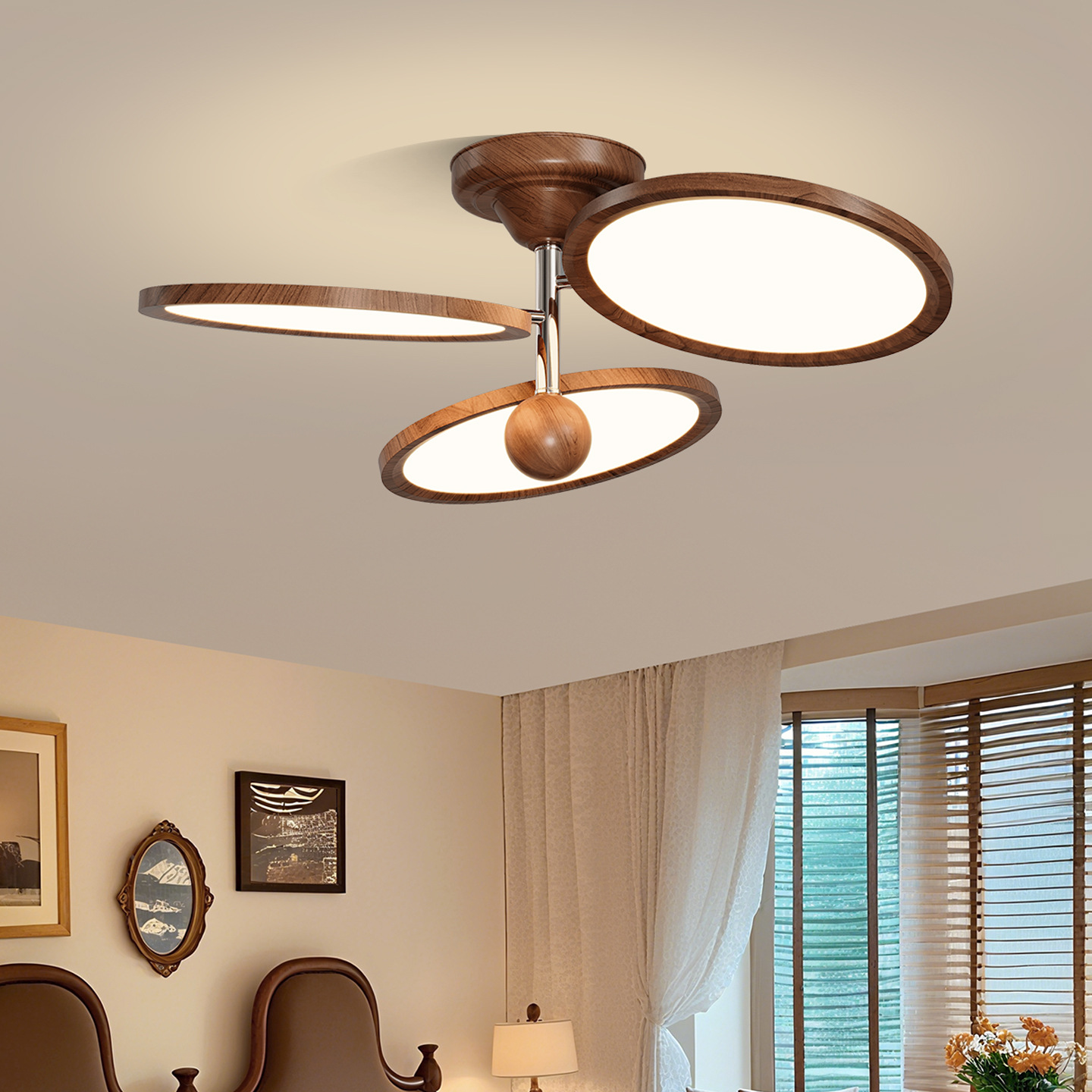 Luz de techo de dormitorio de estilo medieval de color nuez retro nuevo dormitorio principal estudio de protección de ojos lámparas de comedor creativas 293L