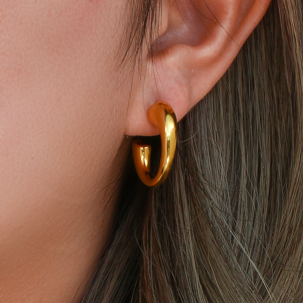 Retro C Shape Stripe Stainless Steel Earrings Plating Stainless Steel Earrings_colorza_4