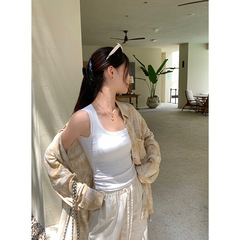 Bishiwang Washable Non-Wrinkle Elastic U-Neck Tank Top with Built-in Bra Straps, Women's Summer Top for Layering and Outing, Base Shirt