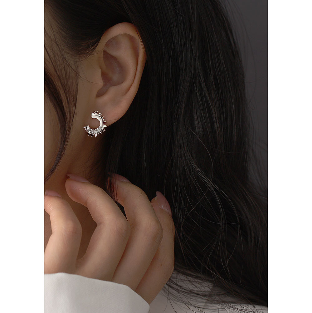 Fashion C Shape Sterling Silver Ear Studs Irregular Plating Zircon 925 Silver Earrings