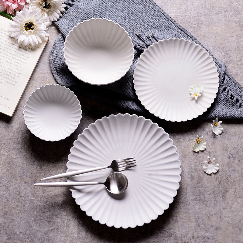 Textured Chrysanthemum Plate Frosted Ceramic Household Plate Dish Creative Steak Plate Rice Bowl Western Food Plate Dessert Tableware Textured Chrysanthemum Plate Frosted Ceramic Household Plate Dish Creative Steak Plate Rice Bowl Western Food Plate Dessert Tableware