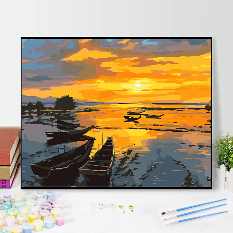 Fábrica al por mayor pintura al óleo digital DIY noche tranvía paisaje cura descompresión pintura al óleo pintura decorativa entrega de una sola pieza