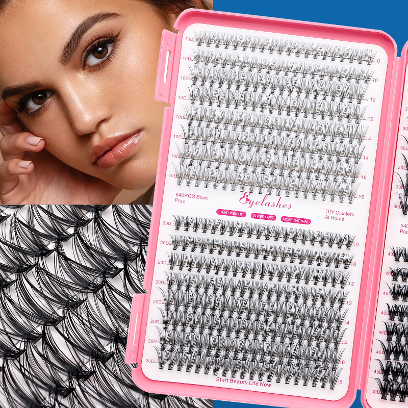 Amazon Cross-border termofusible 30D/40D pestañas postizas 32 filas libro de pestañas D injerto curvado segmento cabello grueso mixto