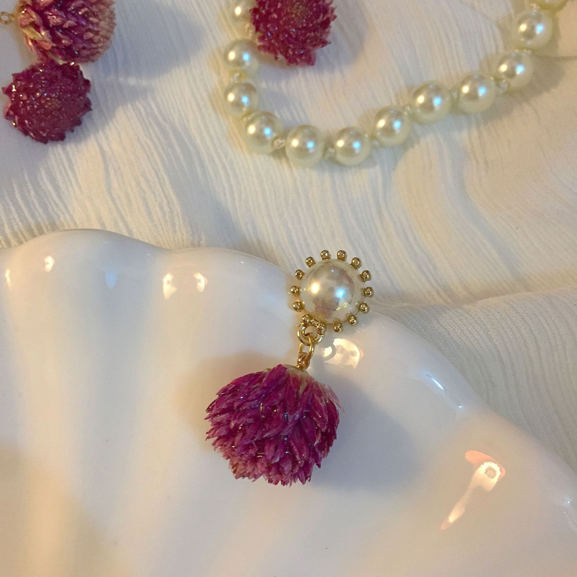 跨境法式复古珍珠耳钉可爱紫莓花耳坠 欧美创意甜美花卉少女耳环