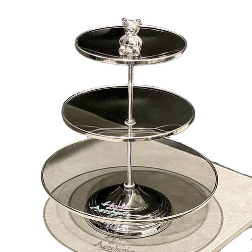 Light luxury Nordic style multi-layer glass fruit plate creative bear fruit plate high-looking dessert table display stand wholesale