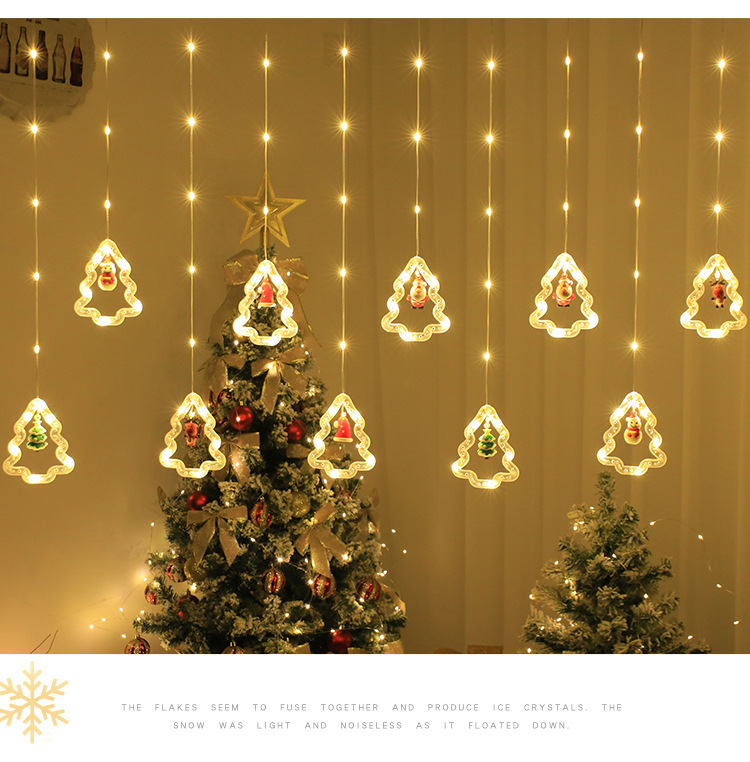 亚马逊热卖圣诞窗帘灯皮线创意圣诞树卡通挂饰led闪灯卧式窗帘灯详情6