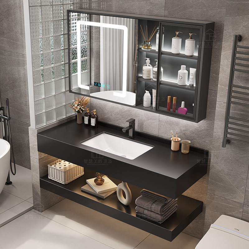 2024 new bathroom cabinet combination black rock plate ceramic basin bathroom wash basin wash basin cabinet