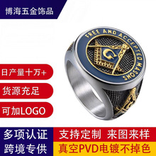 欧美不锈钢复古自行车手戒指蓝色接受时尚图章间金个性朋克潮珠宝