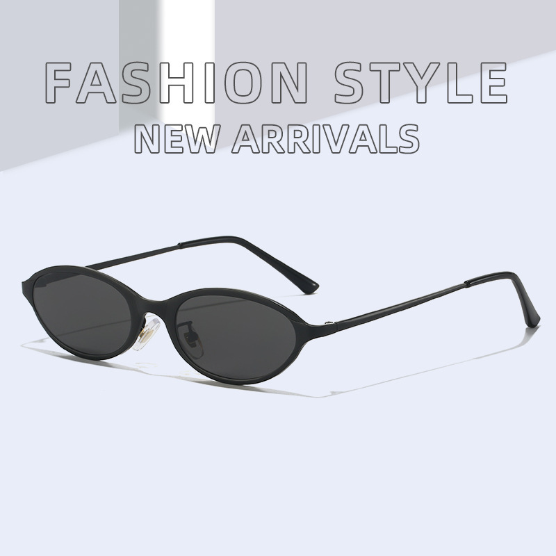 Vintage Fashion Narrow Frame Oval Sunglasses Women's 90S Design Small Cat Eye Sun Glasses Sun Protection