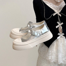 隐形内增高6cm大头魔术贴松糕小皮鞋休闲圆头厚底玛丽珍单鞋百搭