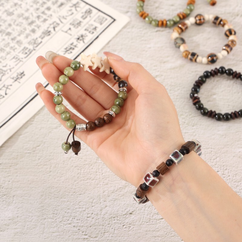 Literary retro five-pointed star tassel bracelet for men and women students girlfriends gift Jingdezhen ceramic jewelry bracelet wholesale