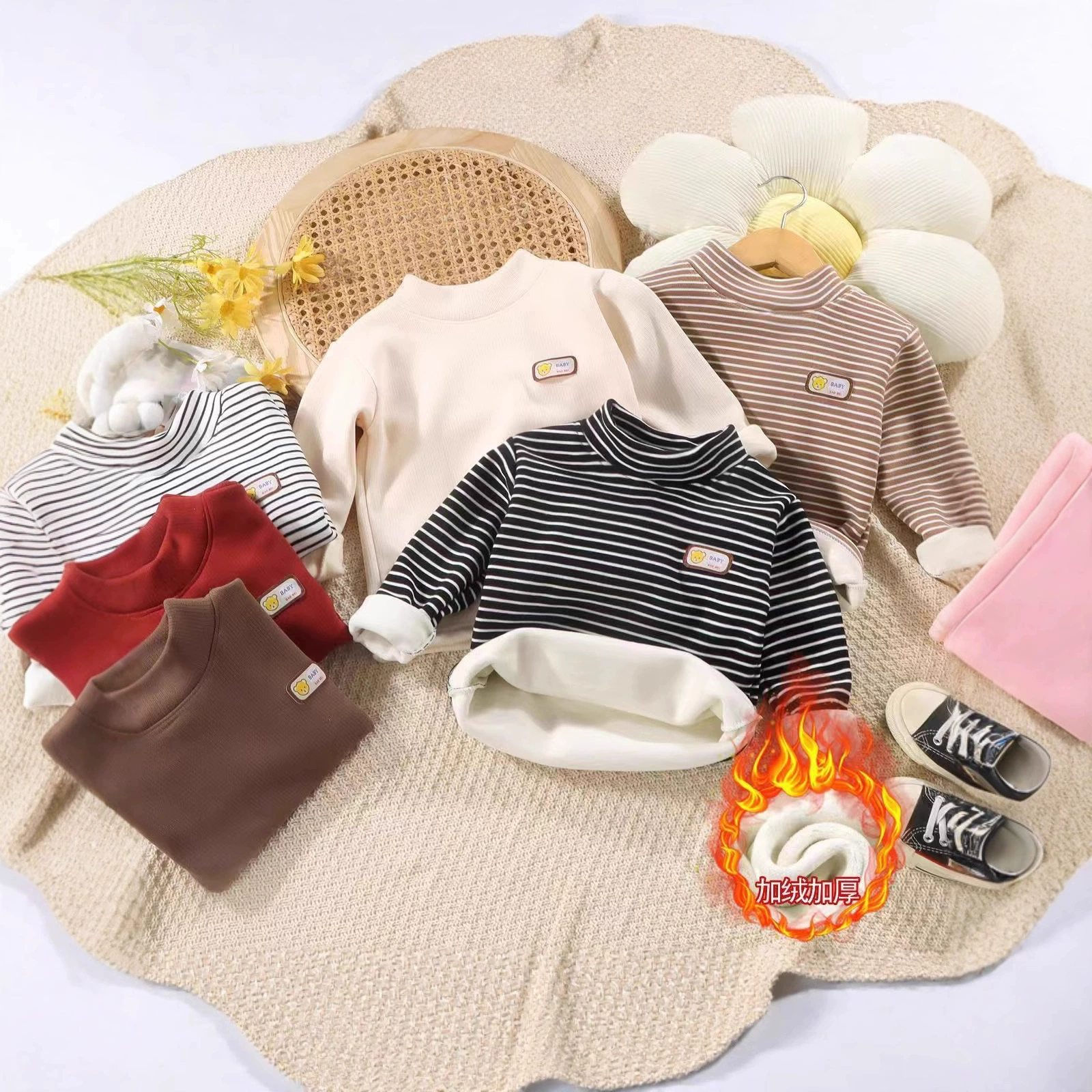 [Утолщенный теплый бархат Mus] 500 г детская рубашка с полугольфом для мальчиков и девочек, универсальный бархатный термотоп