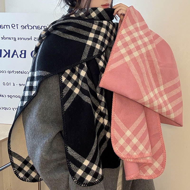 Cost-Effective Replacement for Park Shin-Hye's Same Style Plaid Scarf for Women in Winter Imitation Cashmere Plaid Warm Scarf Plus Large Shawl