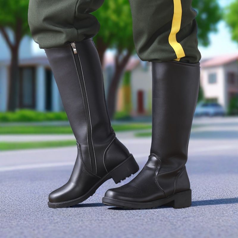 Parade Boots, Long Boots, Genuine Leather Military Games Flag-Raising Boots, Cowhide Boots, Motorcycle Boots, Band Performance High Boots