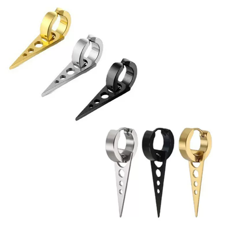 跨境潮人美式耳环 朋克嘻哈不锈钢三角形无耳洞耳夹男 耳饰品批发