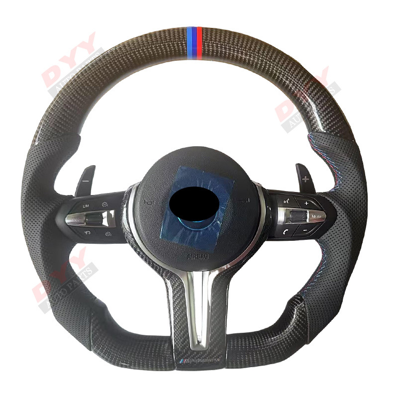 Fits BMW F10 F30 F20 Genuine Carbon Fiber with Airbag Full Leather Steering Wheel Modified D-shaped Carbon Fiber Steering Wheel