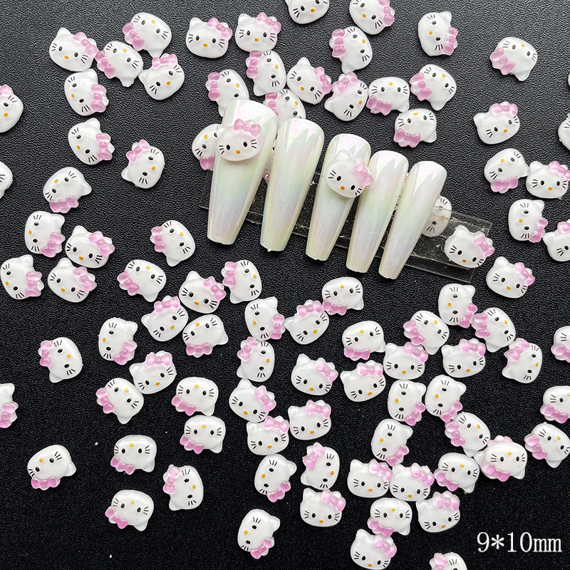 美甲饰品新款卡通猫咪hellokitty迷你小猫头黑色指甲装饰马卡龙